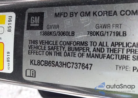 2017 Chevrolet Spark Ls Cvt from USA, damaged, VIN KL8CB6SA3HC737647